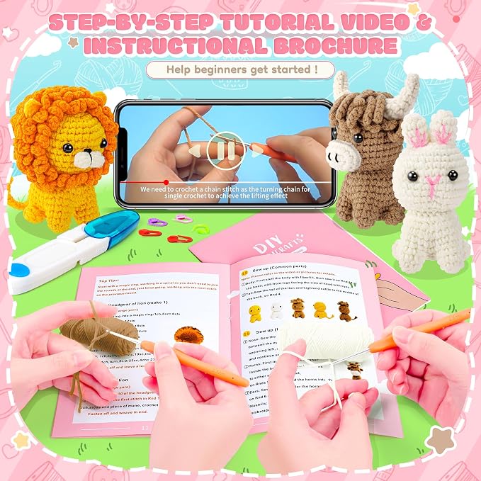Fortuning's JDS Crochet Kit for Beginners, Amigurumi Crochet Animal Kits - Image 3