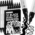 ARTISTRO 12 Black Dual-Tip Acrylic Paint Markers – Paint Pens Set by ARTISTRO