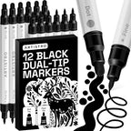 ARTISTRO 12 Black Dual-Tip Acrylic Paint Markers – Paint Pens Set by ARTISTRO