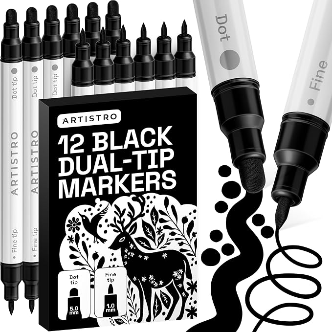 ARTISTRO 12 Black Dual-Tip Acrylic Paint Markers – Paint Pens Set by ARTISTRO