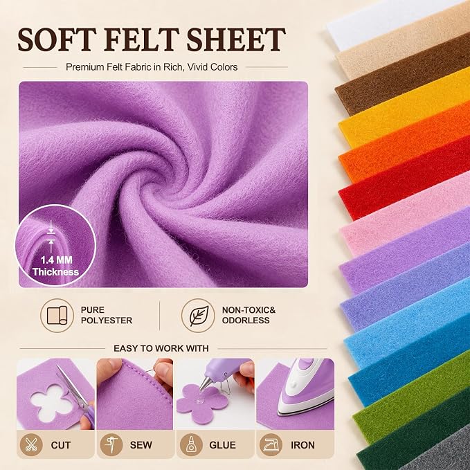 Lilac Large Felt Fabric 36" x 36", 1.4 mm Soft Felt Sheet, Nonwoven Fabric - Image 4