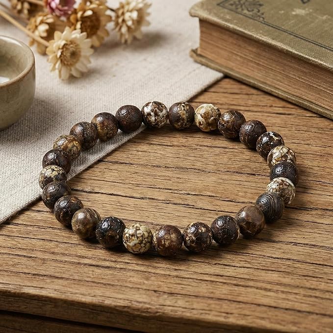 60pcs Round Loose Brown Crack Old Agate Beads - Image 4