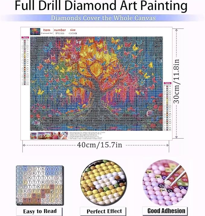 Diamond Art Kits for Adults Beginner, DIY Colorful Butterfly Tree Diamond - Image 2