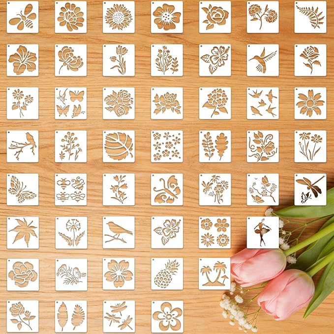 50 Pcs Large Flower Stencils for Painting, 3.94 X 3.94 Inch Flower Stencils for by FRAGRANTGARDEN