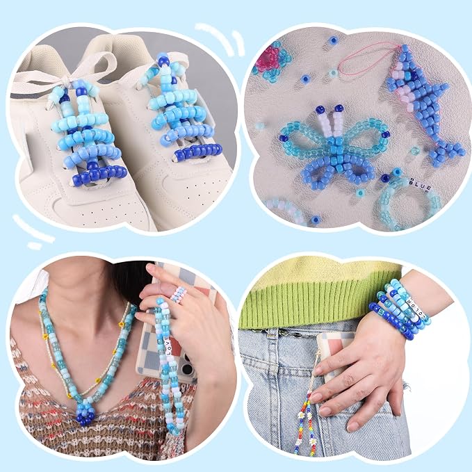 Blue and White Pony Beads, Large Hole Hair Bead - Image 2