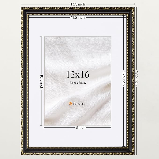 eletecpro 12x16 Vintage Picture Frame, Glass Cover, Horizontal or Vertical - Image 3