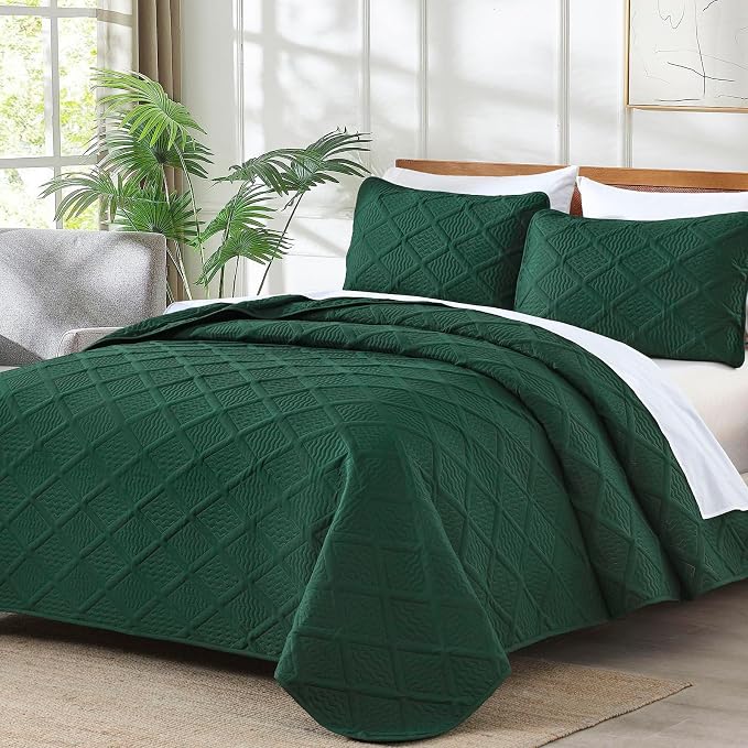Yiran Twin Quilt Set, Emerald Green Lightweight Soft Bedspreads Bedding Set - Image 2