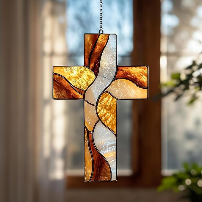 Amber Christian Cross Acrylic Suncatcher by Unknown