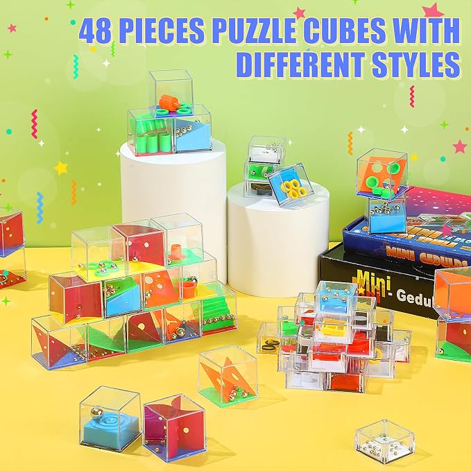 Lenwen 48 Pieces Brain Teaser Puzzles Cubes mini Puzzle Party Favors Goodie - Image 4