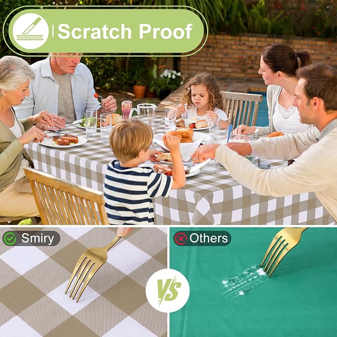 Smiry Rectangle Table Cloth, Waterproof Vinyl Tablecloth - Image 5