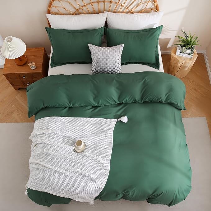 JSD Hunter Green Duvet Cover Set Full Size, 3 Piece Duvet Cover - Image 8