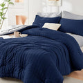 HYMOKEGE Navy Blue/Light Grey Queen Comforter Set Seersucker 7 Pieces, All by HYMOKEGE