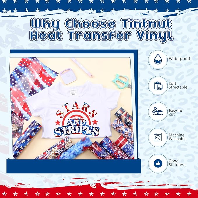 Tintnut USA Flag Heat Transfer Vinyl- 10 Pcs 12x10in Iron on Vinyl | 10x12in - Image 3