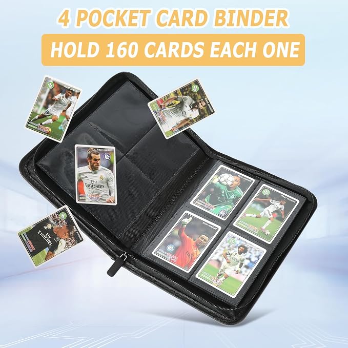 4 Pocket Ringless Side Loading Trading Card Binder, 160 Cards PU Fixed Page - Image 4