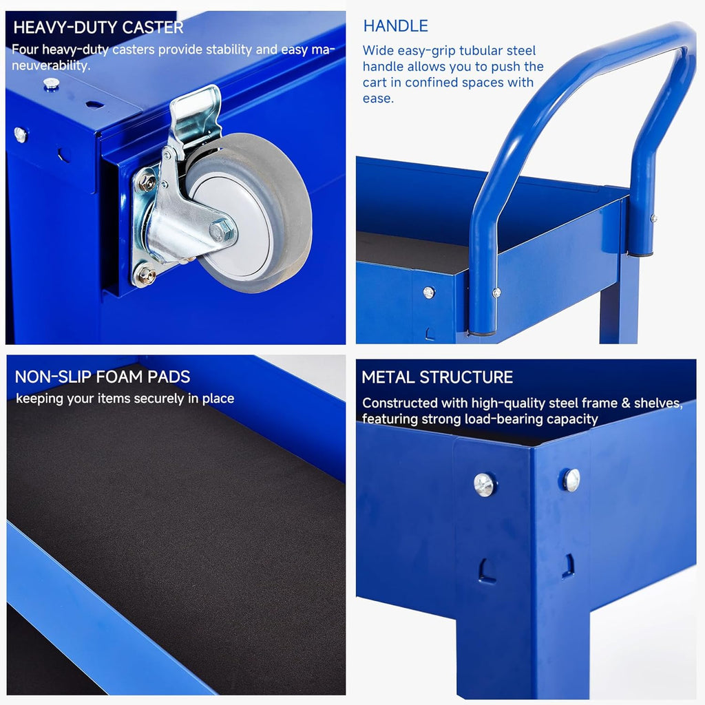3 Tray 29.3 inch Tool Cart, self Assembly, 300 LBS Capacity Rolling Tool Carts on Wheels, Heavy Duty Utility Cart, Mechanic Tool Storage Cart for Garage, Warehouse and Repair Shop, Blue