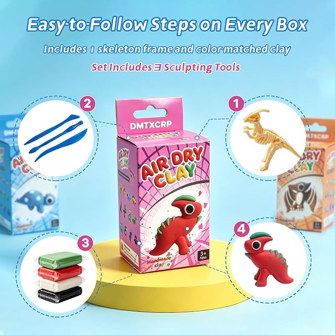 Air Dry Clay Dinosaur Kit for Kids, 12 Dino Skeleton Craft Set | 12 individual - Image 4