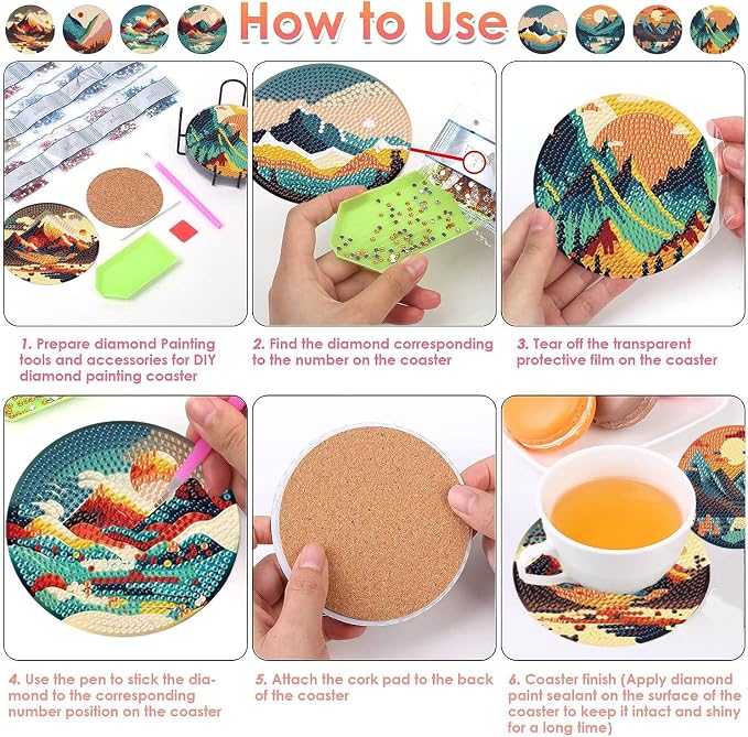 ijbnhd 8 Pcs Sunset Diamond Painting Coasters - Image 5