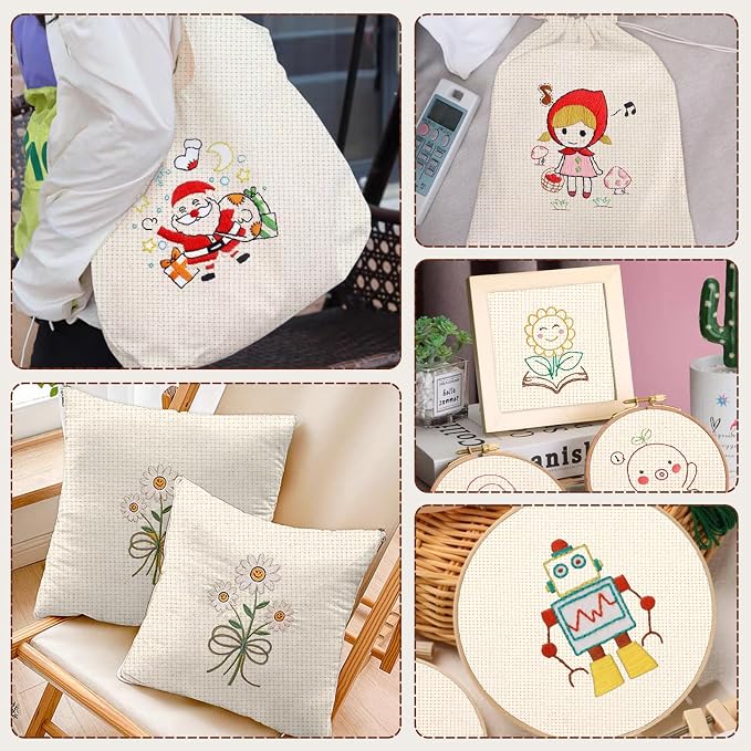 10 PCS Punch Needle Fabric | Pre-Cut Natural Cotton Tufting Cloth Monks Cloth - Image 7