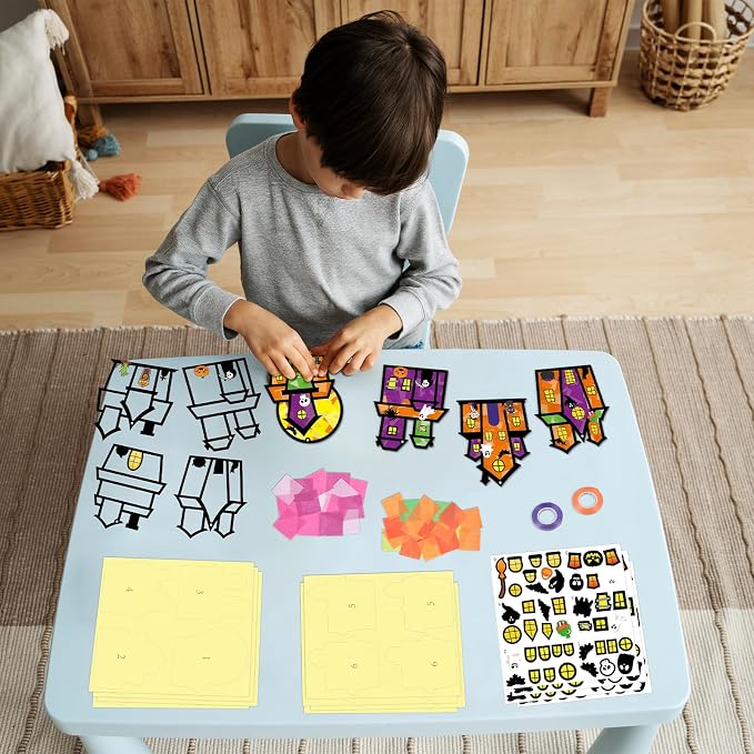 Renbuzhu 36PCS Halloweens Crafts Bulk: Haunted House Paper Suncatchers DIY Kit - Image 2