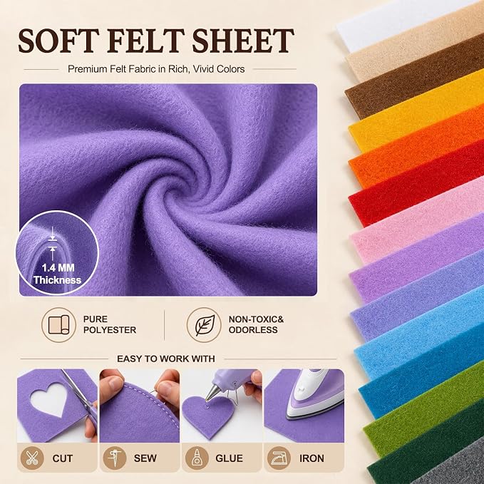 Lavender Large Felt Fabric 36" x 36", 1.4 mm Soft Felt Sheet, Nonwoven Fabric - Image 4