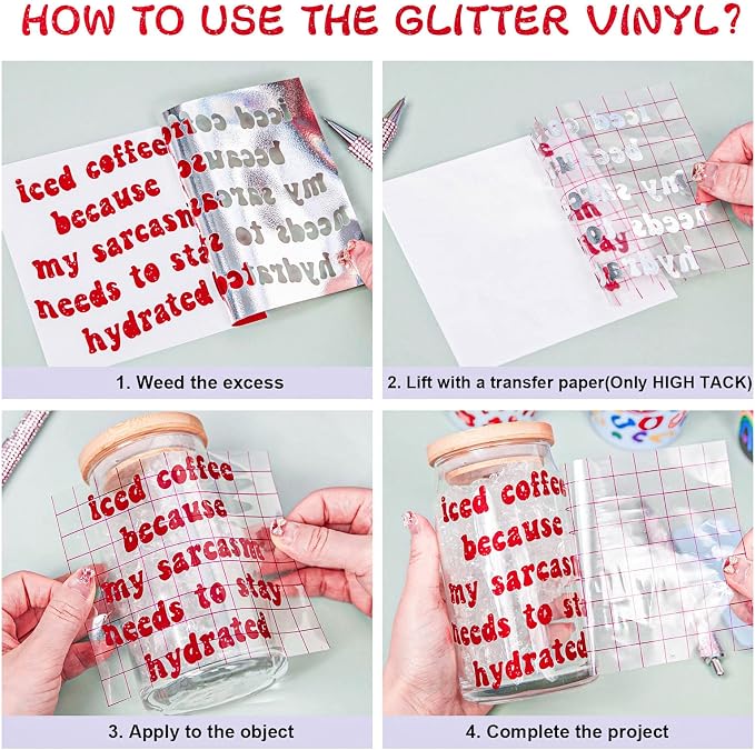 VINYL FROG Shimmer Adhesive Vinyl 12"x60" Red Glitter Craft Permanent Vinyl - Image 3