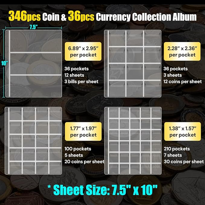 ROLOWAY Coin Collection Book 6400℉ Heat Insulated, 346 Pockets Fireproof Coin - Image 3