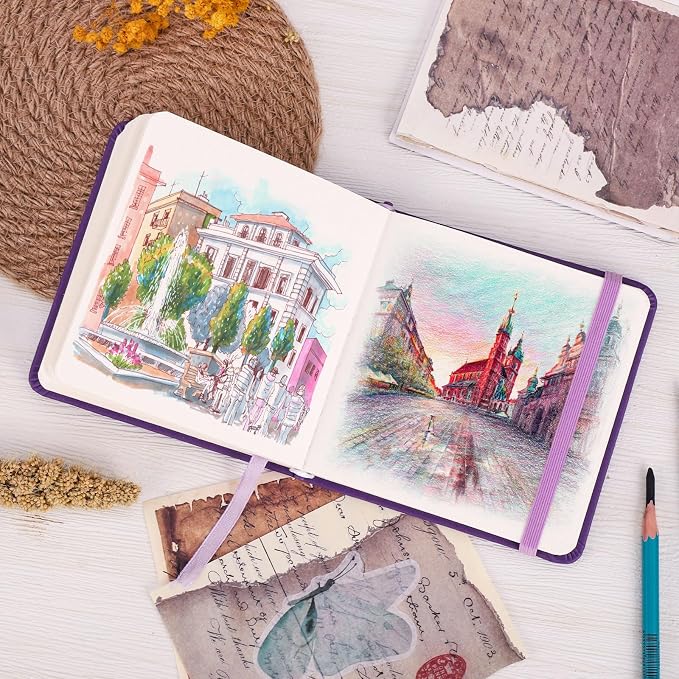 Hardcover Pocket Sketchbook, 98lb/160gsm Heavyweight Tiny Sketch Book, 80 - Image 6