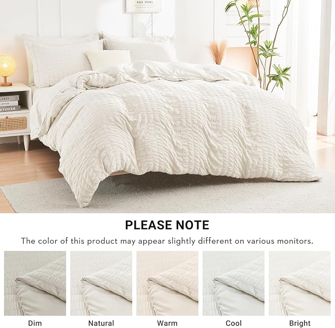 HYMOKEGE Ivory Full Size Comforter Sets Seersucker 7 Pieces, All Season Luxury - Image 6