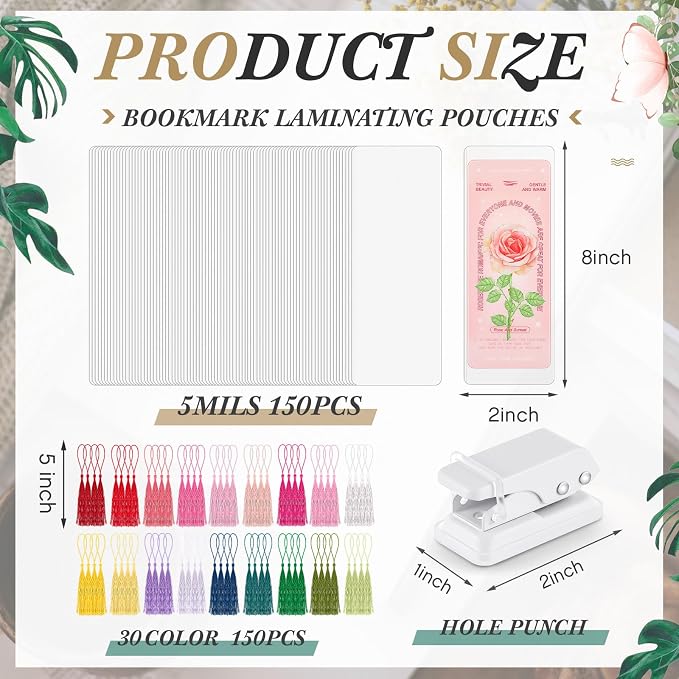 Fuyoooo 301 Pcs DIY Bookmark Making Kit 150 Bookmark Laminating Pouches 5 Mil - Image 2