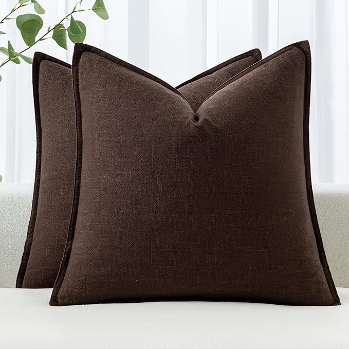 MIULEE Decorative Linen Euro Sham Pillow Covers 24x24 Dark Brown Boho Farmhouse by MIULEE