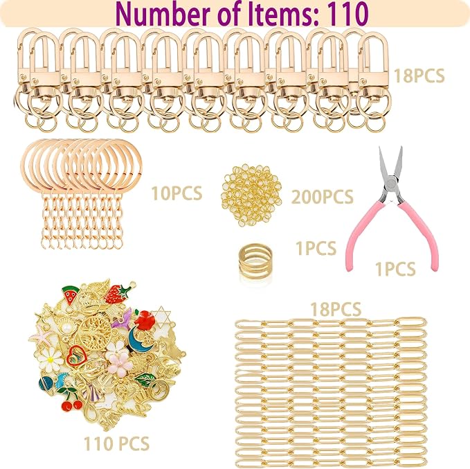 MORWLAT 281 PCS Gold DIY Keychain Making Kit Cute Bag Charm Kit 60 Charms 8 - Image 4