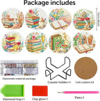 Benjenes 8 PCS Diamond Art Coasters Kits Book Diamond Painting Coaster | - Image 3