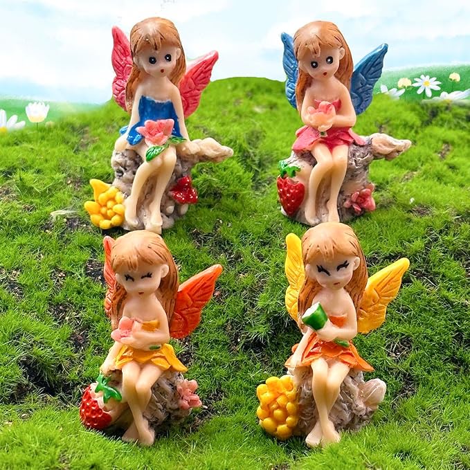 Suartus 4Pcs Miniature Fairy Garden Figurines, Resin Small Fairies Ornaments by Suartusarts