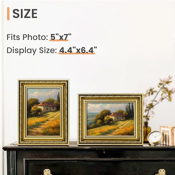 upsimples Vintage 5x7 Picture Frame, Antique Gold Frames, 2 Pack | Gold Picture - Image 3