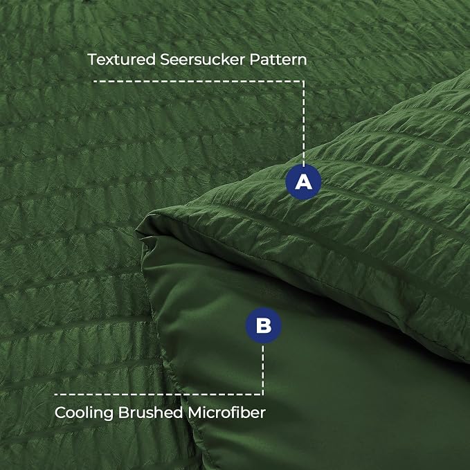 HYMOKEGE Dark Green Duvet Cover King Size, Ultra Soft 3-Piece Seersucker Duvet - Image 3