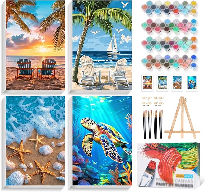 Yezavesu 4 Pack Framed Paint by Numbers Kit by Yezavesu