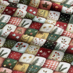 Patchwork Cotton Fabric Panel 61 x 36.6 Inches, Christmas Botanical Squares - Image 7