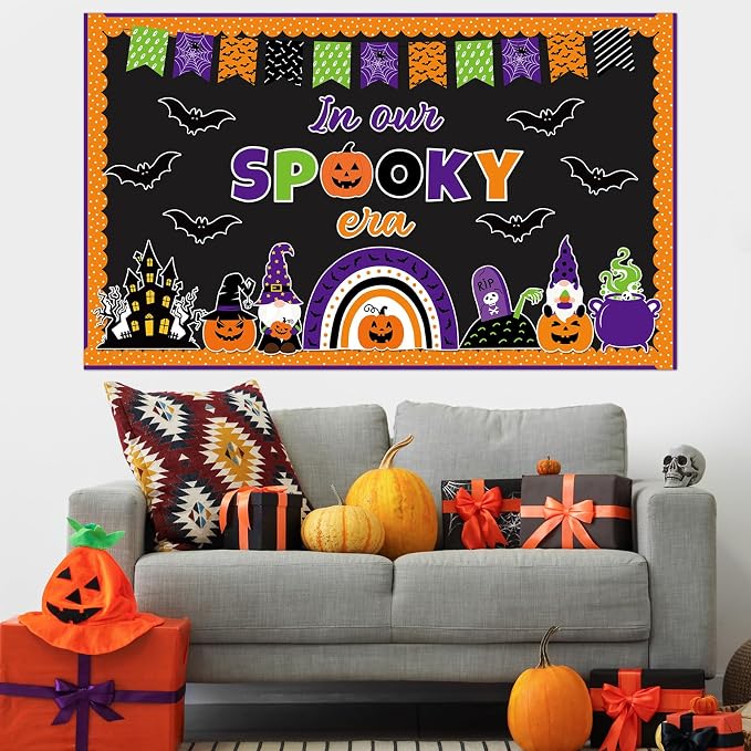 ojustbeok Halloween Bulletin Board Rainbow Pumpkin Ghost Decorations Bat Castle - Image 4