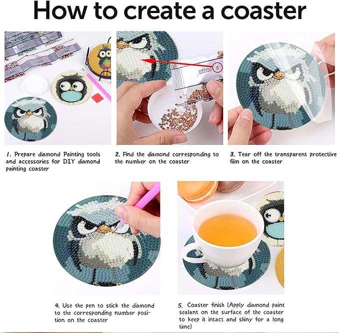 8 Pcs Retro Birds Diamond Art Coasters Kits - Image 8