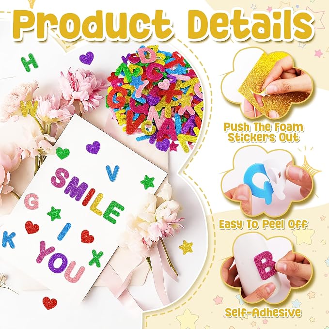 Foam Letter Stickers, 7 Sheets 3D Glitter Alphabet Stickers - Image 3