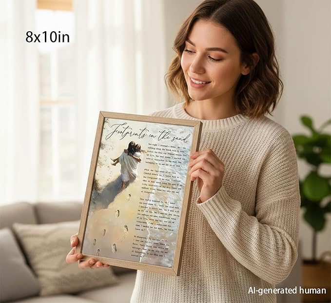 YOXORDQ Wood Framed-Footprints in the Sand Poetry Canvas Wall Art 8x10in | - Image 5