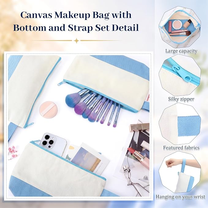 Silkfly 15 Pcs Cotton Canvas Makeup Bags Cosmetic Zipper Bags 10.2 x 5.5 x 2'' - Image 3