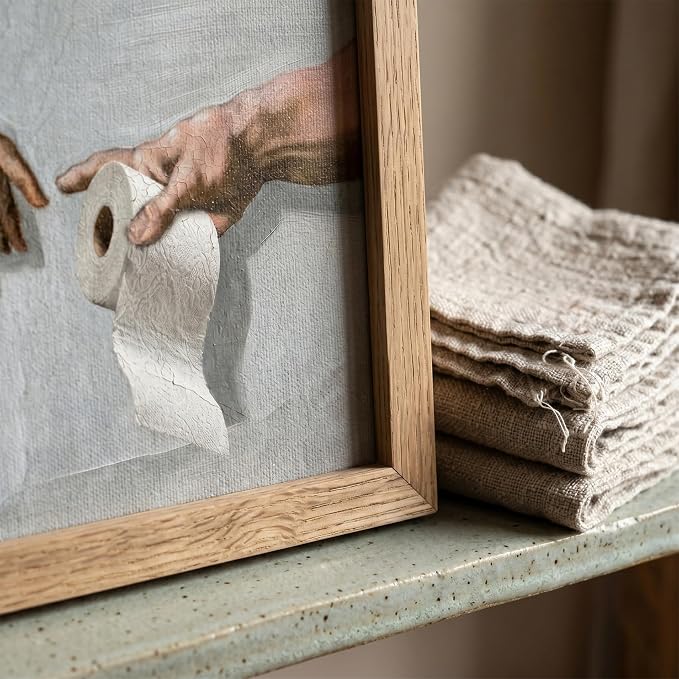 Funny Bathroom Wall Art, The Creation of Adam Toilet Paper Canvas Print - Image 7