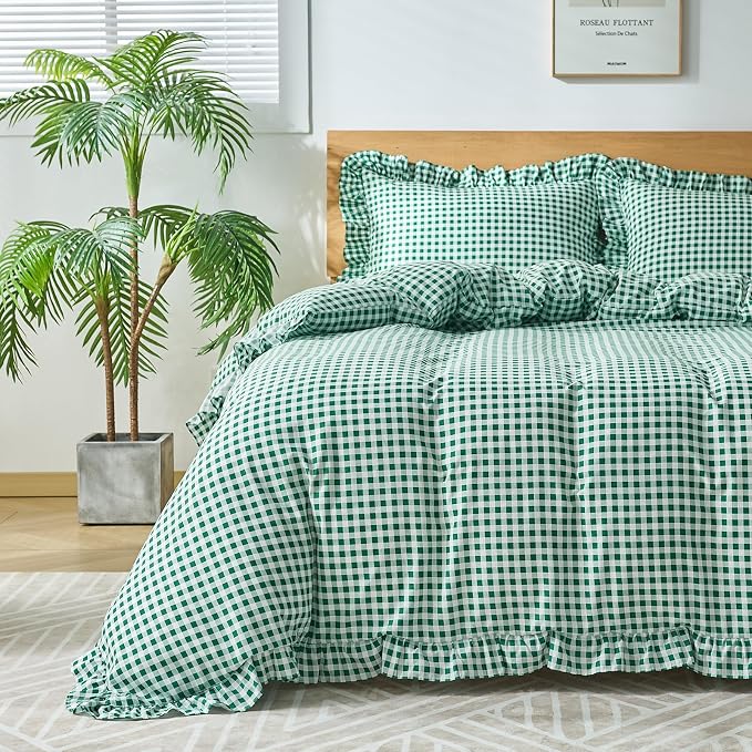 Gingham Duvet Cover Queen Size, 3 Pieces Soft Breathable Microfiber Plaid by Kisswish