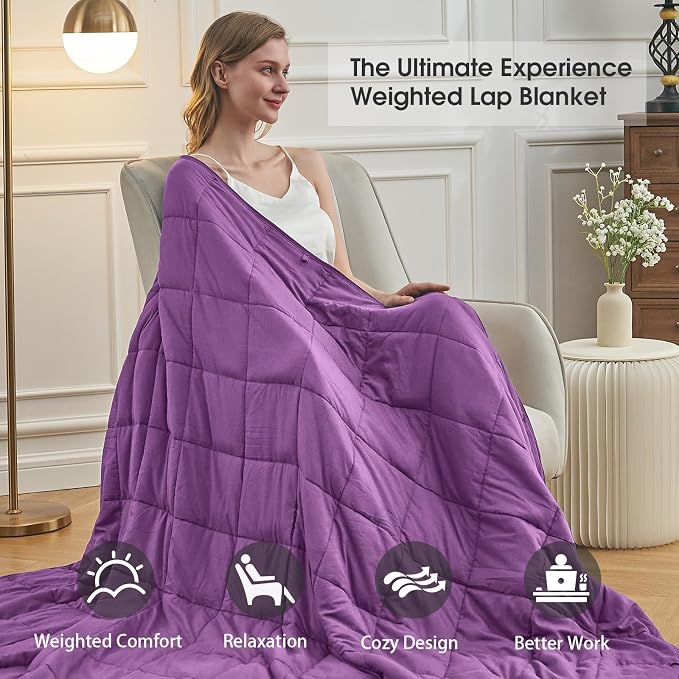 Purple Weighted Blanket for Adults 12lbs, Queen Size Cooling Heavy Throw - Image 3