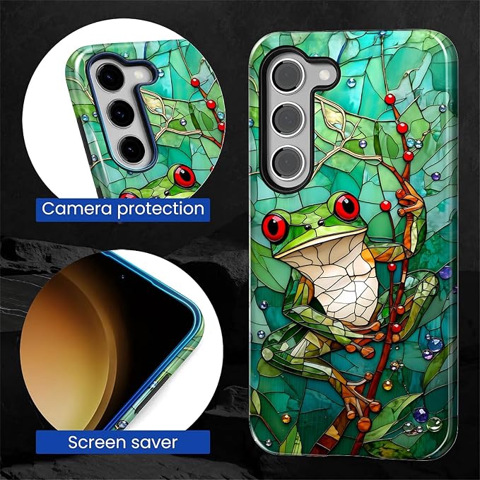 for Samsung Galaxy S23 Case, Frog Stained Glass Pattern Glossy 2 in 1 - Image 6