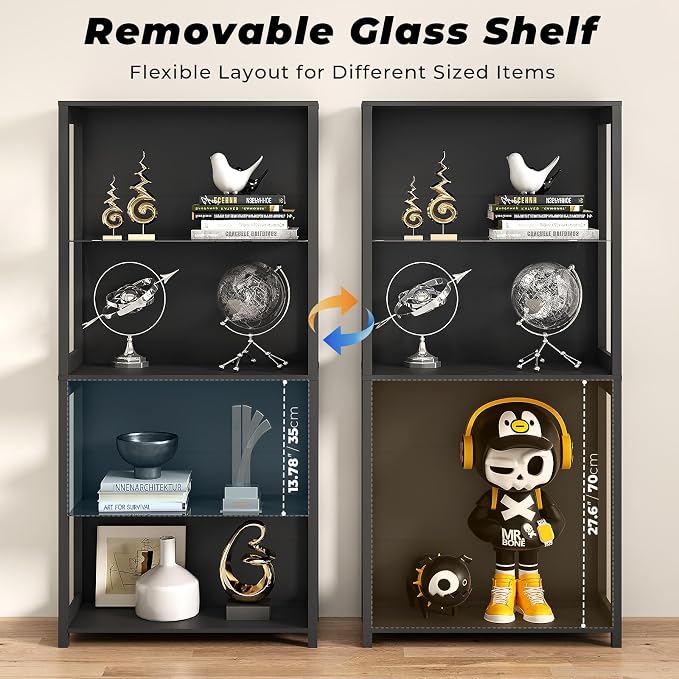 Display Cabinet with Glass Shelves, 4-Tier Display Shelf with LED Lights - Image 4