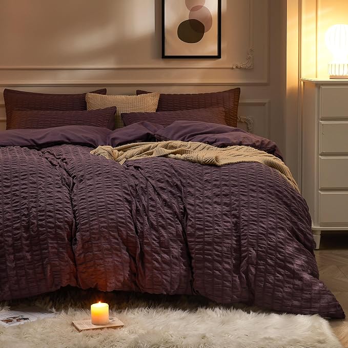 JELLYMONI Purple Duvet Cover Full Size, Soft Breathable Seersucker Duvet Cover by JELLYMONI