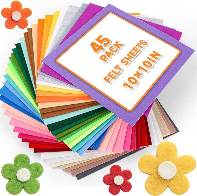 45 PCS Felt Fabric Sheets 10 x 10 Inch 2mm Craft Felt Sheets | 45 Assorted - Image 8