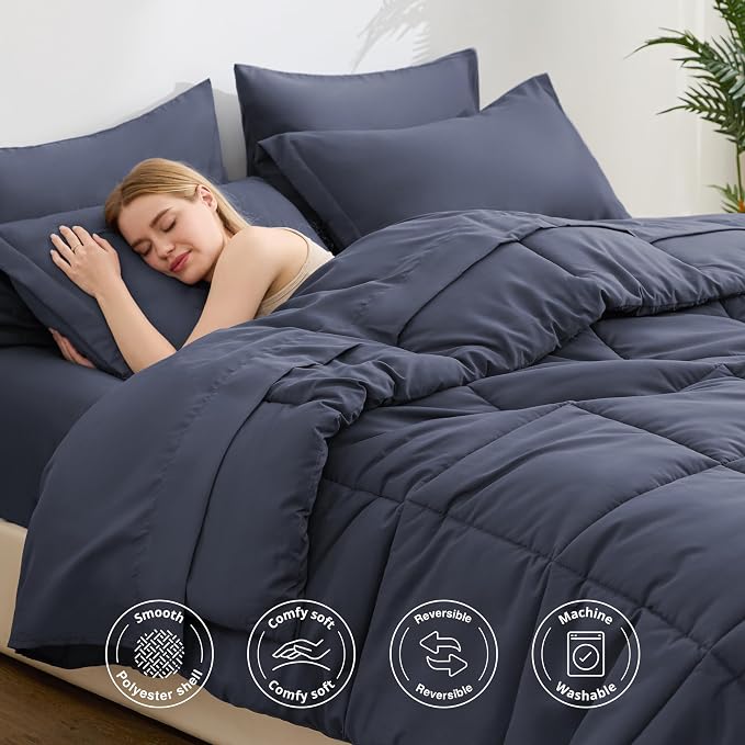 Love's cabin Queen Comforter Set Indigo Blue, 7 Pieces Queen Bed in a Bag - Image 3